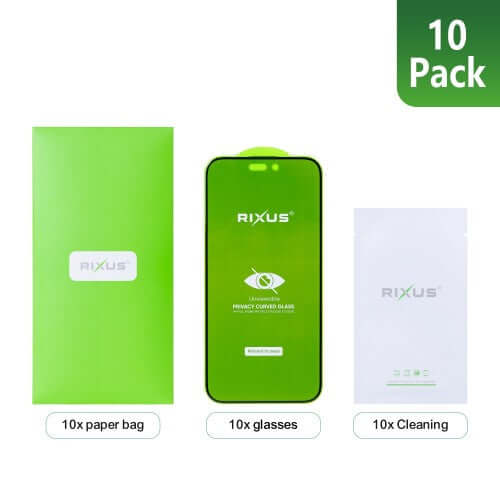 Rixus Privacy Full Curved Edge Schutzglas für iPhone 14 / 13 / 13 Pro / 16e / 17e – 10er-Pack