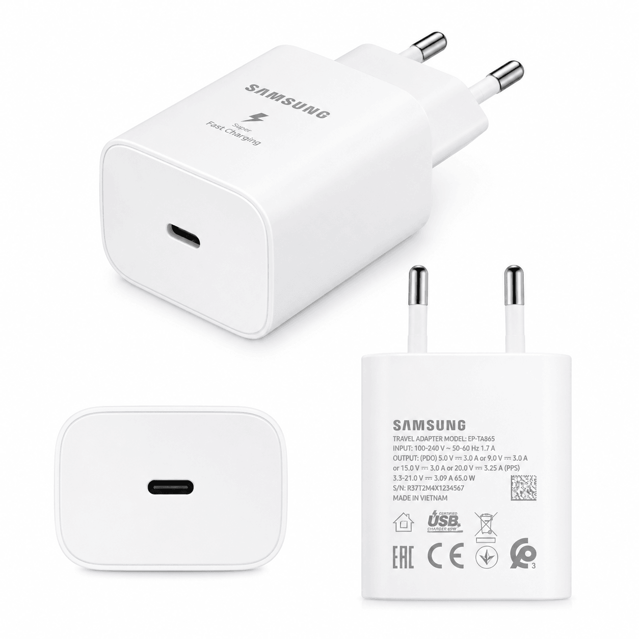 Samsung USB-C Fast Charging Adapter 65W EP-TA865 Bulk – Wit - Laad Centrum