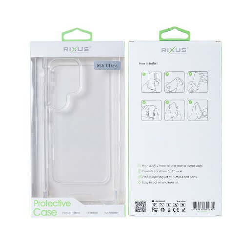 Rixus Anti-Burst-Hülle für Samsung Galaxy S25 Ultra – Transparent