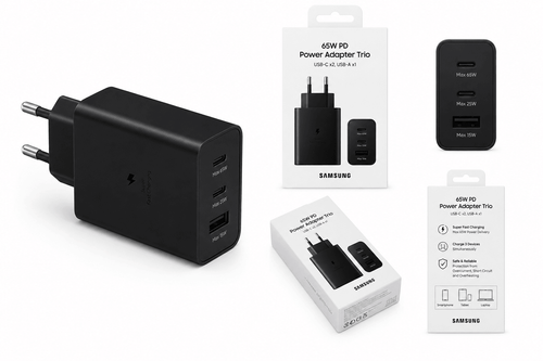 Samsung 65W Power Adapter Trio – 2x USB-C & 1x USB-A Super Fast Charger – Zwart (Retail) - Laad Centrum