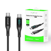 Rixus RXUC28C USB-C naar USB-C nylon kabel met LED display 1m 60W zwart – aansluitingen