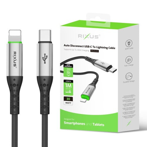 Rixus RXUC22L Auto Disconnect USB-C naar Lightning kabel 1m zwart – productoverzicht