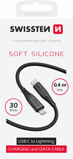 Swissten Lightning naar USB-C Kabel - Compacte 0,4 Meter Kabel in Zwart - Laad Centrum