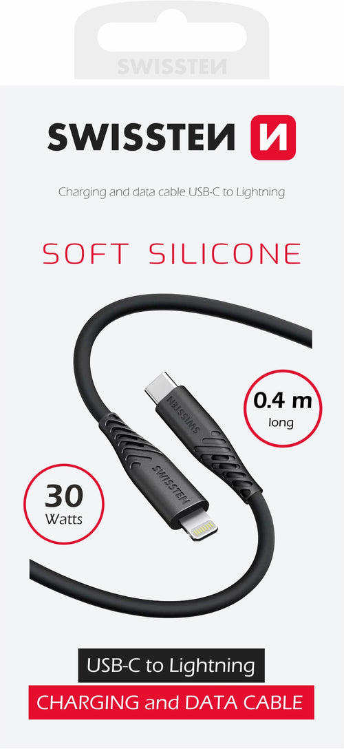 Swissten Lightning naar USB-C Kabel - Compacte 0,4 Meter Kabel in Zwart - Laad Centrum