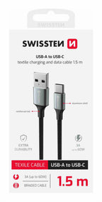 Swissten USB-A naar USB-C Kabel - 1,5 Meter - Zwart voor Eenvoudige Oplading - Laad Centrum