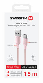 Swissten USB-A naar USB-C Kabel – 1,5 Meter – Roze voor Eenvoudig Opladen - Laad Centrum