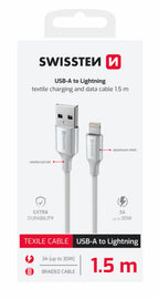 Swissten Textile II Lightning Kabel – 1,5 Meter – Wit: Stijlvol en Praktisch Voor Al Uw Apparaten - Laad Centrum