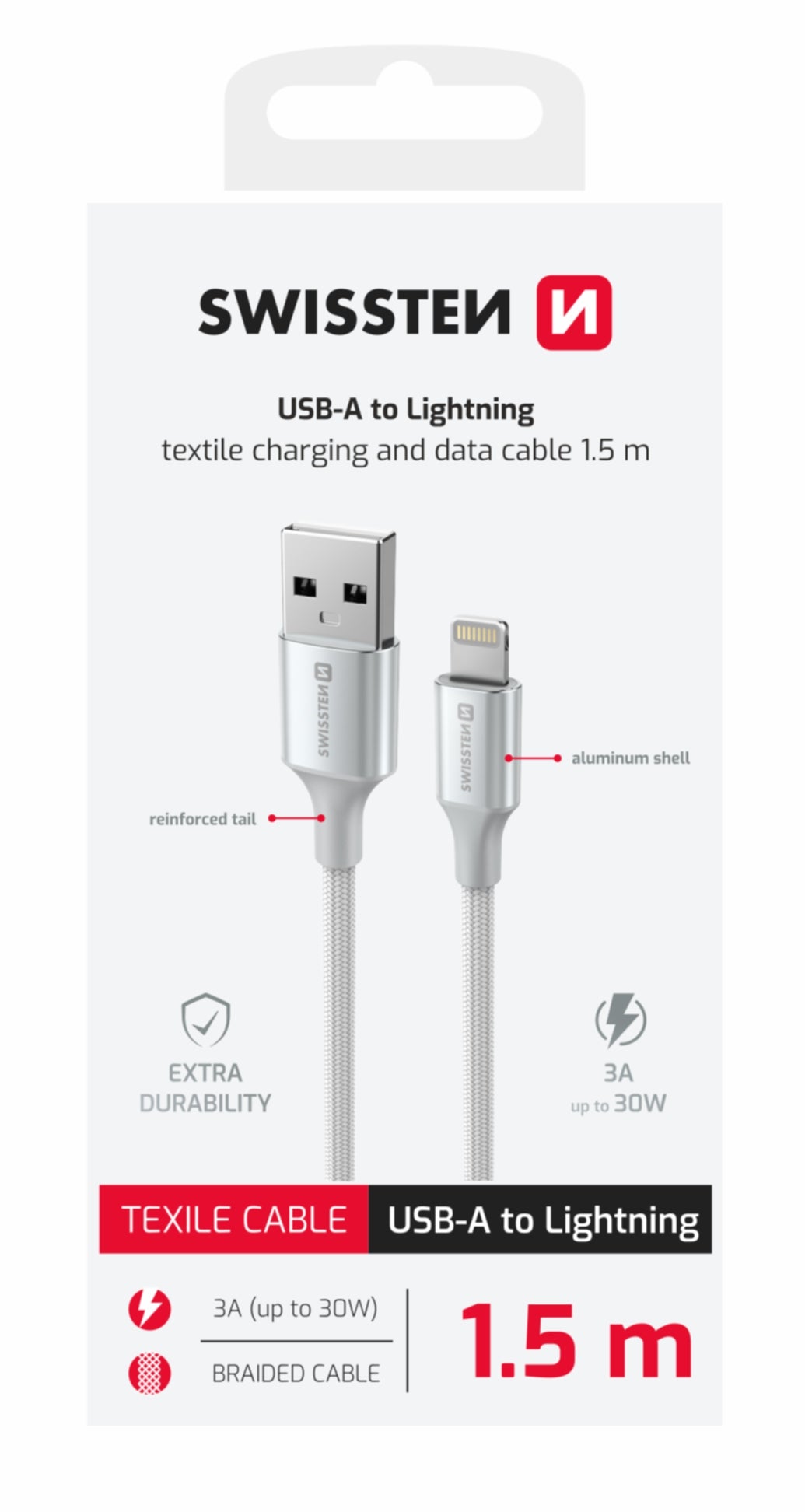 Swissten Textile II Lightning Kabel – 1,5 Meter – Wit: Stijlvol en Praktisch Voor Al Uw Apparaten - Laad Centrum