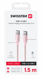 Swissten Textile II USB-C Kabel – 1,5 Meter – Roze – Stijlvolle Laadoplossing voor Jouw Apparaten - Laad Centrum