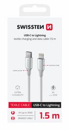 Swissten Textile II Laadkabel - USB-C naar Lightning - 1,5 Meter - Wit Voor Optimale Oplaadervaring - Laad Centrum