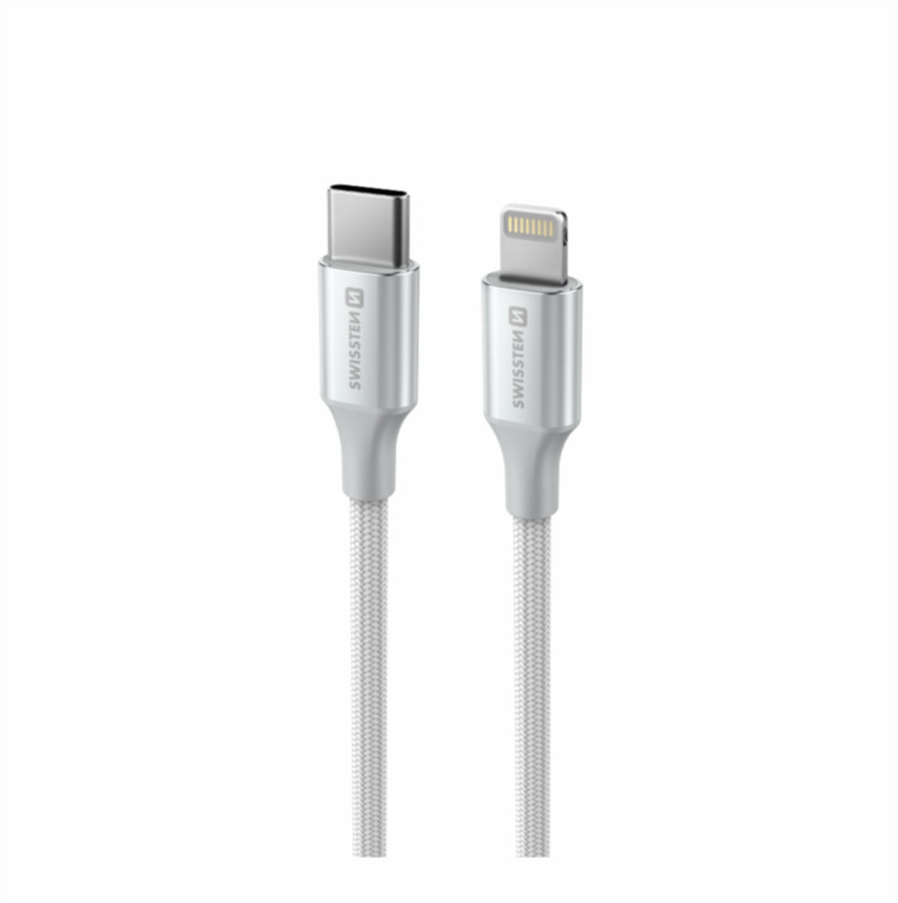 Swissten Textile II Laadkabel - USB-C naar Lightning - 1,5 Meter - Wit Voor Optimale Oplaadervaring - Laad Centrum