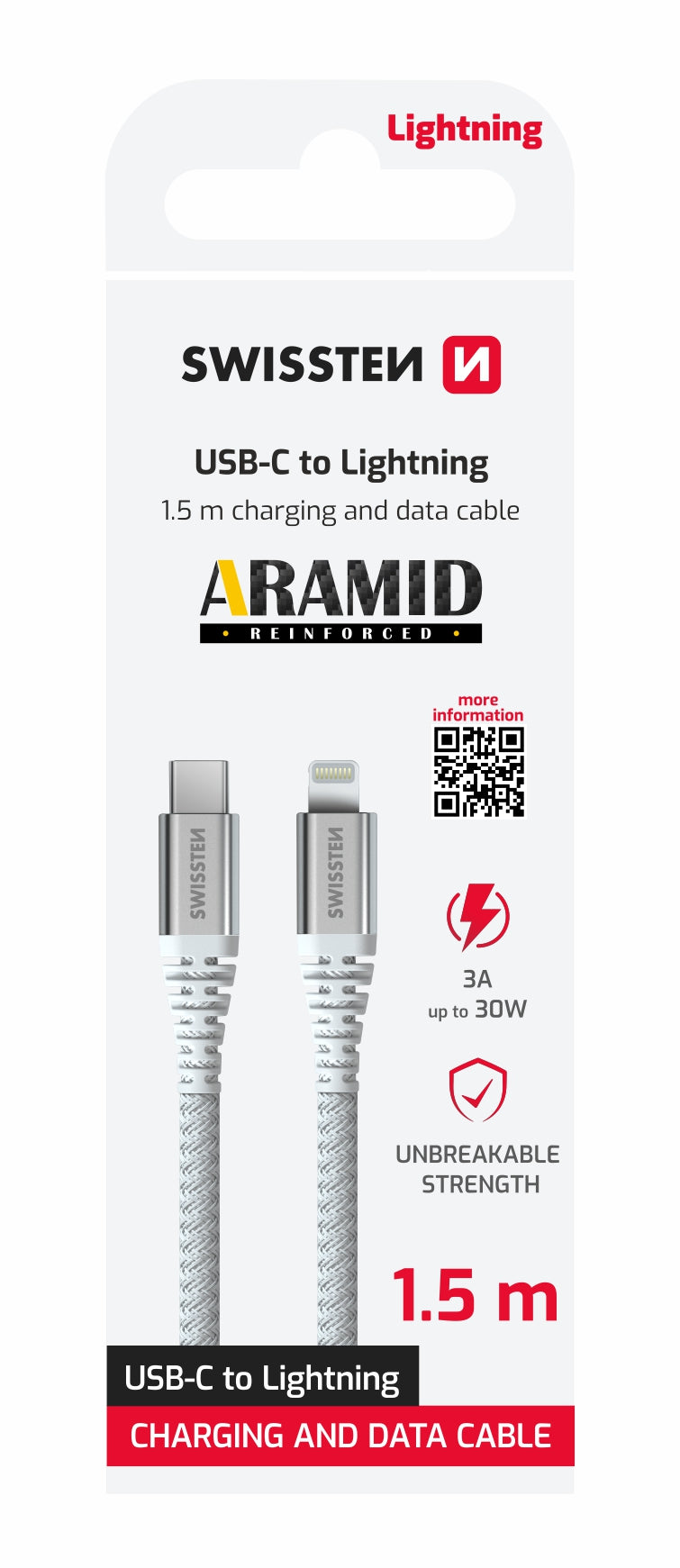 Swissten Lightning naar USB-C Kabel – 1,5 Meter – Aramideversterkt voor Duurzaam Gebruik - Laad Centrum