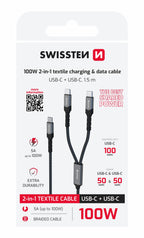 Swissten Textile 2-in-1 Dual USB-C Kabel (100W) – 1,5 Meter