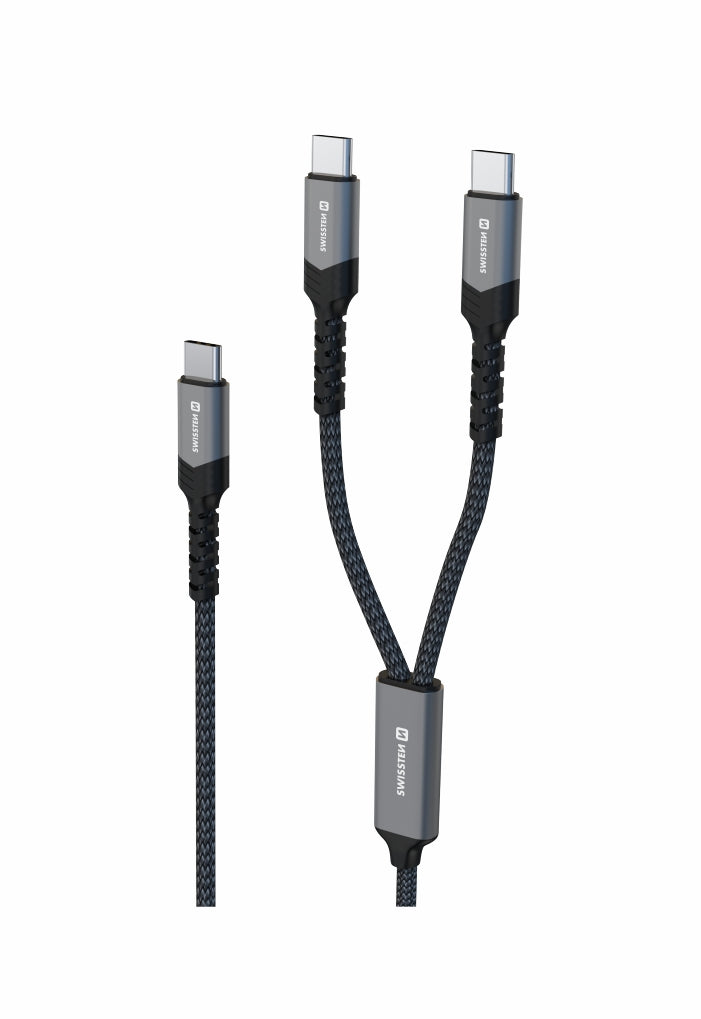 Swissten Textile 2-in-1 Dual USB-C Kabel (100W) – 1,5 Meter