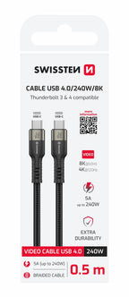 Swissten USB-C 4.0 Video & Data Kabel (240W) – 1,5 Meter