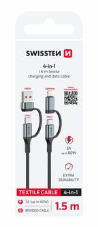 Swissten Textile 4-in-1 USB-C Kabel – 1,5 Meter