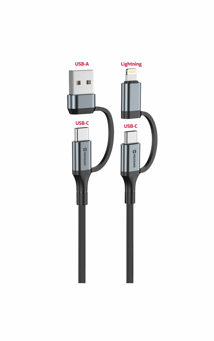 Swissten Textile 4-in-1 USB-C Kabel – 1,5 Meter