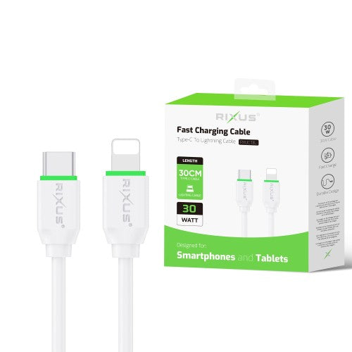 Rixus RXUC13L USB-C naar Lightning kabel 30cm 30W wit – aansluitingen