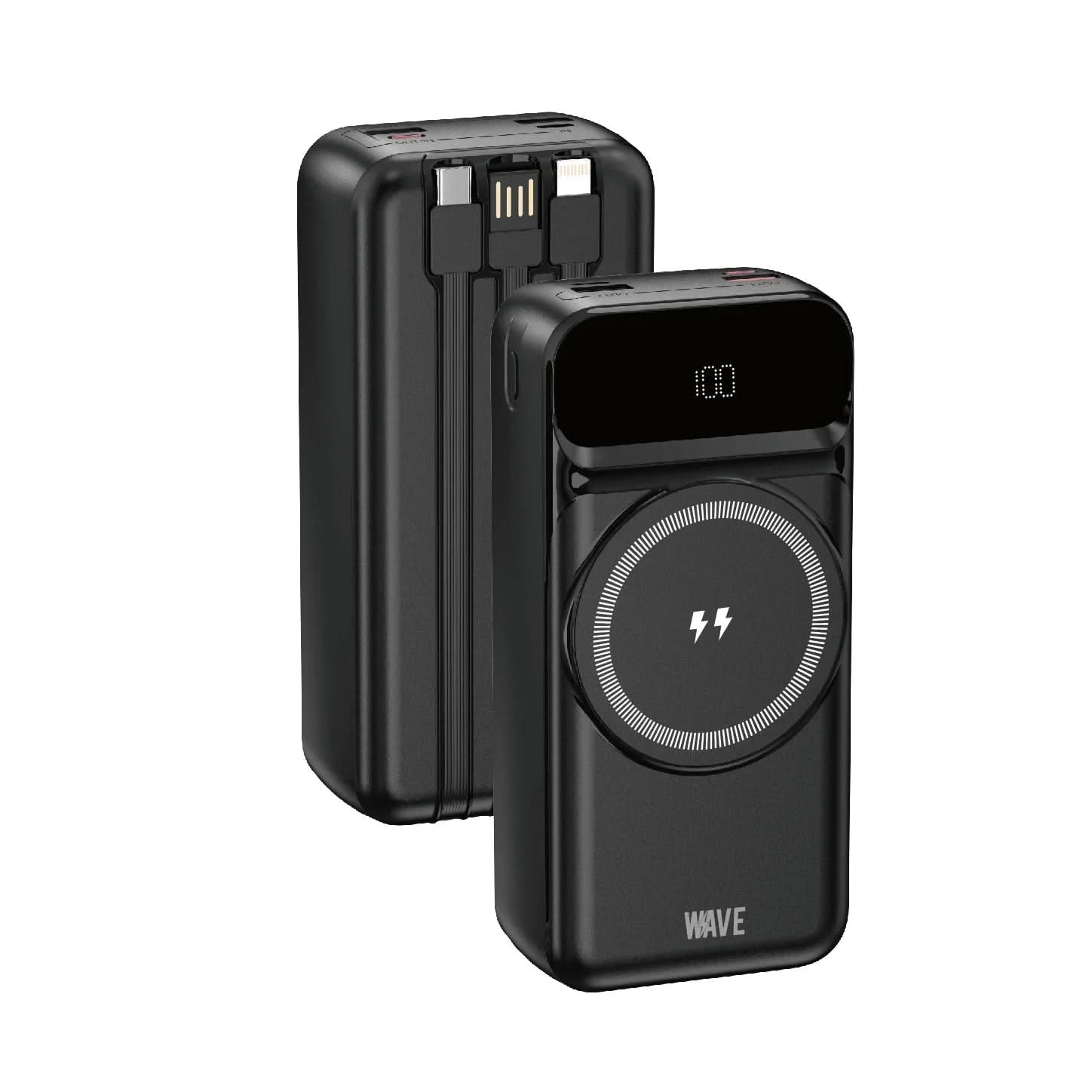 Wave WA-343 Powerbank 30.000 mAh – 22,5W Fast Charge + 15W MagSafe Draadloos – Zwart - Laad Centrum