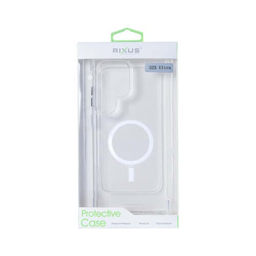 Rixus Anti-Burst Hülle für Samsung Galaxy S25 Ultra – MagSafe-kompatibel, Transparent