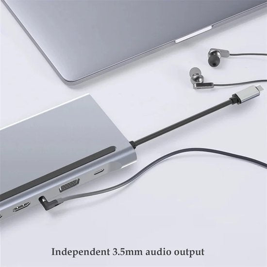 Wave WA-148 12-in-1 USB-C-Dockingstation mit Dual-HDMI - USB-3.0-Hub - 3,5-mm-Klinke - 1000 Mbit/s