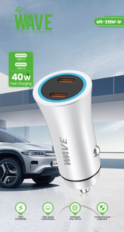 Wave WA-335W-10 Kfz-Ladegerät 40 W mit zwei USB-C-Ports und PD-Kabel – Weiß