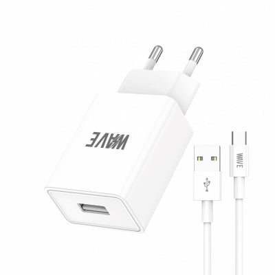 Wave WA-319W-20 USB-A-Ladegerät 12 W mit USB-C-Kabel – Weiß