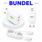 Wave WA-100-20 Travel Charger Dual USB-C 35W + USB-C naar USB-C Kabel 1M – Wit