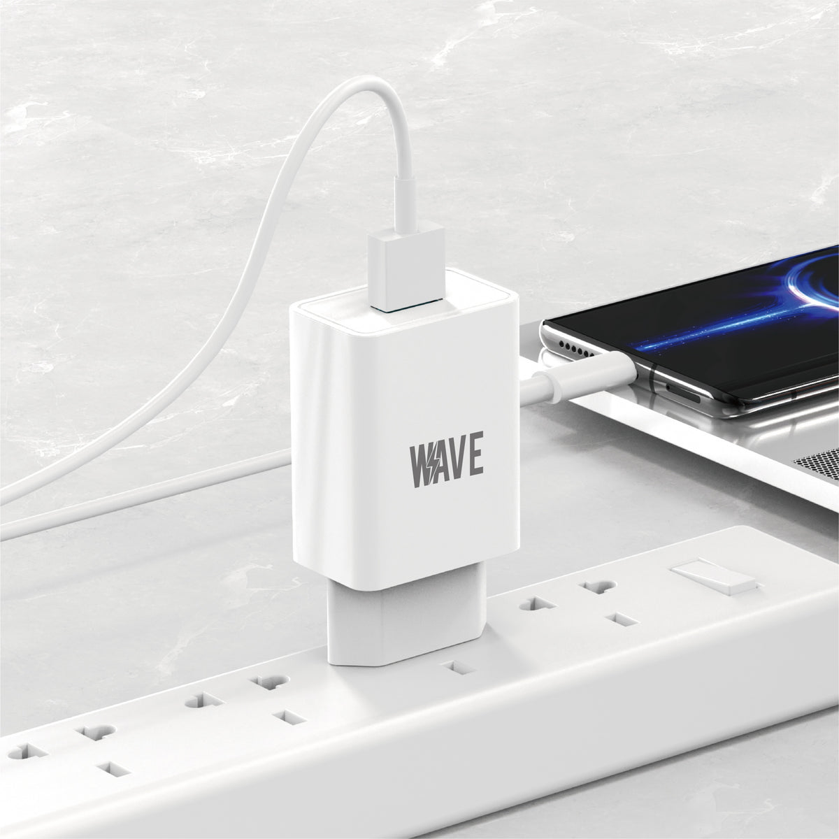 Wave WA-319W-20 USB-A-Ladegerät 12 W mit USB-C-Kabel – Weiß