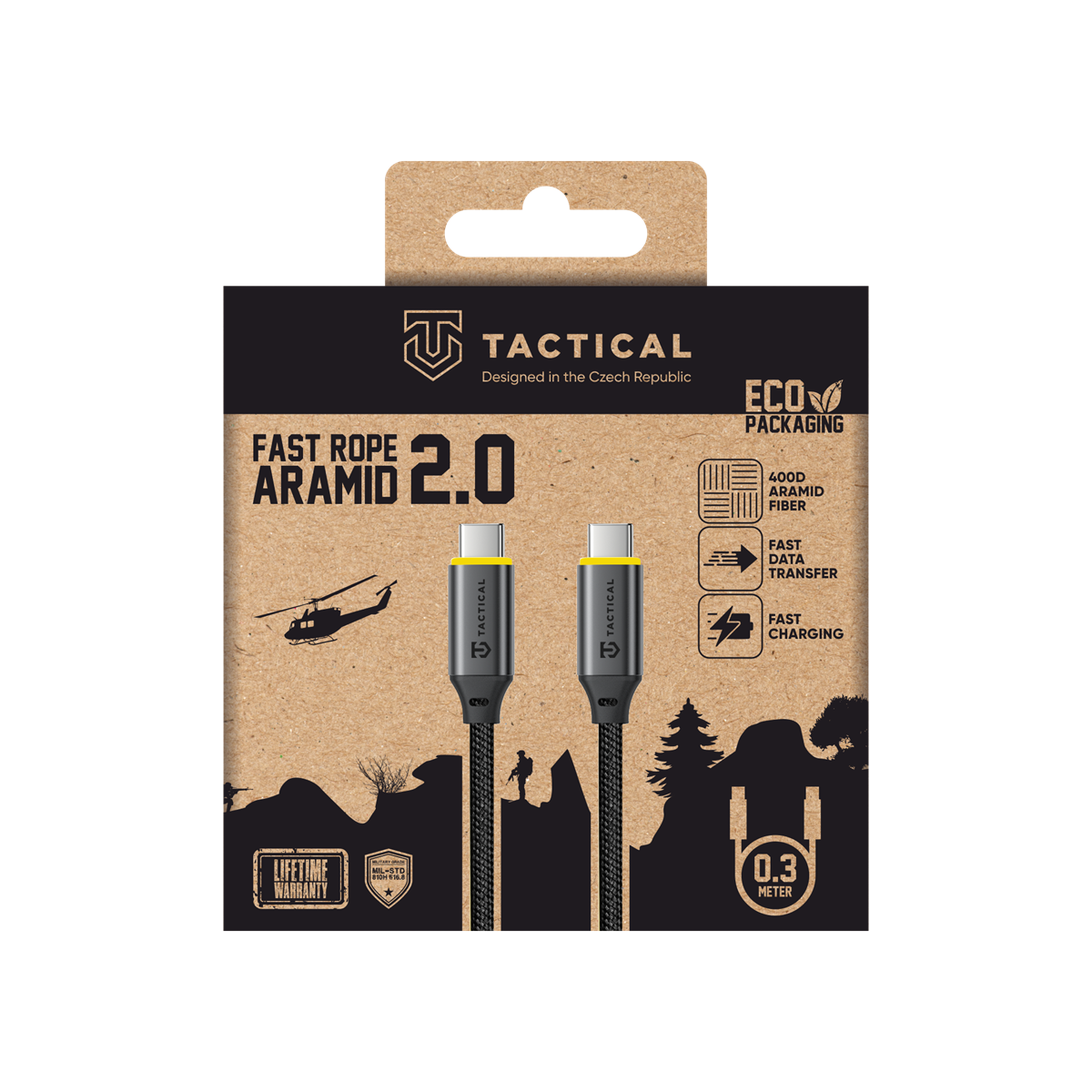 Compacte USB-C kabel - Tactical Fast Rope Aramid 2.0, 0,3 meter voor eenvoudig opladen