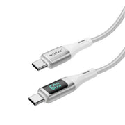 Rixus RXUC29C USB-C kabel met LED-display, gevlochten wit met digitale weergave van laadstatus.