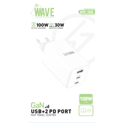 Wave WA-168 GaN Fast Travel Adapter – 100W PD + 30W USB-A - Laad Centrum
