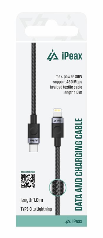 iPeax USB-C naar Lightning kabel - 1 Meter Zwart voor snelladen en modern gemak