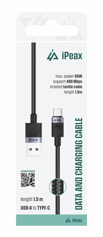 iPeax USB-C naar USB-A Kabel – 1,5 Meter – Zwart voor Onverstoord Opladen