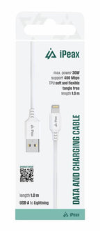 iPeax USB-A naar Lightning Kabel – 1 Meter – Wit - Perfect voor al jouw Apple-apparaten