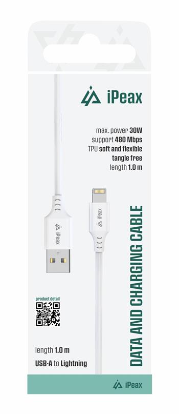 iPeax USB-A naar Lightning Kabel – 1 Meter – Wit - Perfect voor al jouw Apple-apparaten