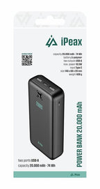 iPeax Dual USB-A Powerbank 10.5W – 20.000 mAh – Zwart
