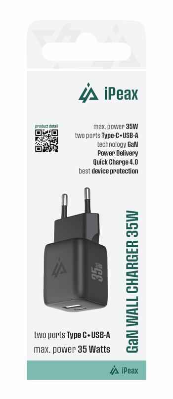 iPeax GaN USB-C + USB-A Wandoplader 35W – Zwart – 90010127