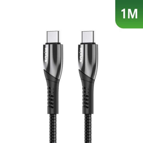 Rixus RXUC30C USB-C datakabel met metalen afwerking, 1 meter, voor opladen en gegevensoverdracht.