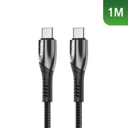 Rixus RXUC30C USB-C datakabel met metalen afwerking, 1 meter, voor opladen en gegevensoverdracht.