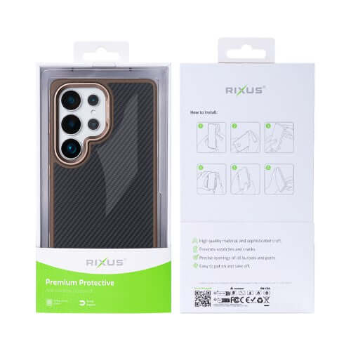 Rixus Mag Carbon Hülle für Samsung Galaxy S25 Ultra – MagSafe-kompatibel, Braun