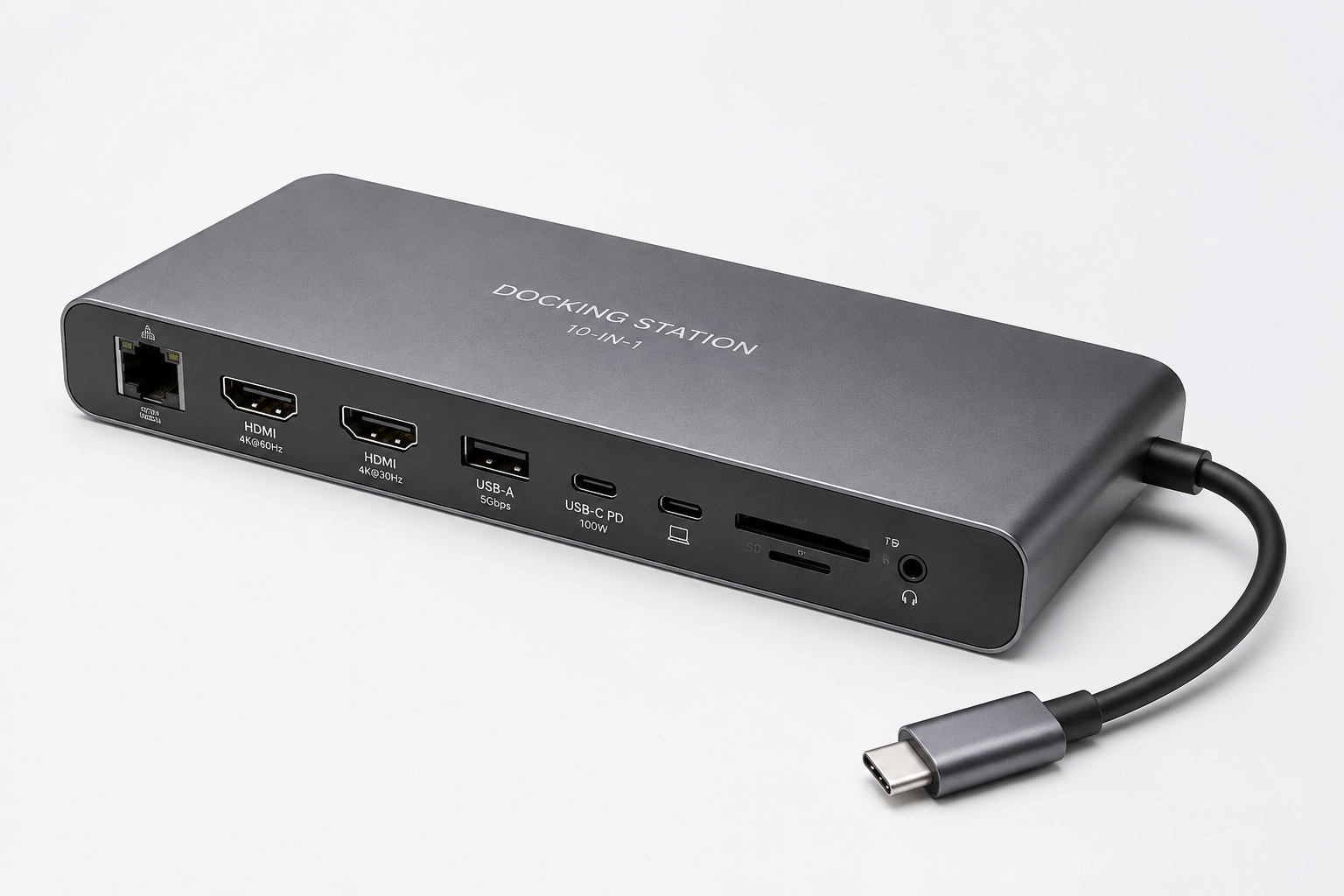 Wave WA-133 Smart Docking Station Type-C 8-in-1 USB-C Hub met 4K HDMI, PD 100W, USB 3.0, SD/TF & Gigabit Ethernet - Laad Centrum