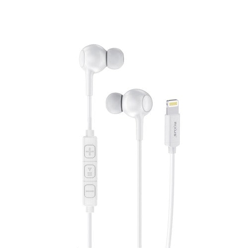 Rixus RXHD56LW Lightning oordopjes met microfoon, witte bedrade in-ear oordopjes.