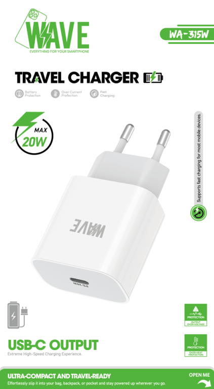 Wave WA-315W USB-C Snellader 20W – Compacte Travel Charger – Wit - Laad Centrum