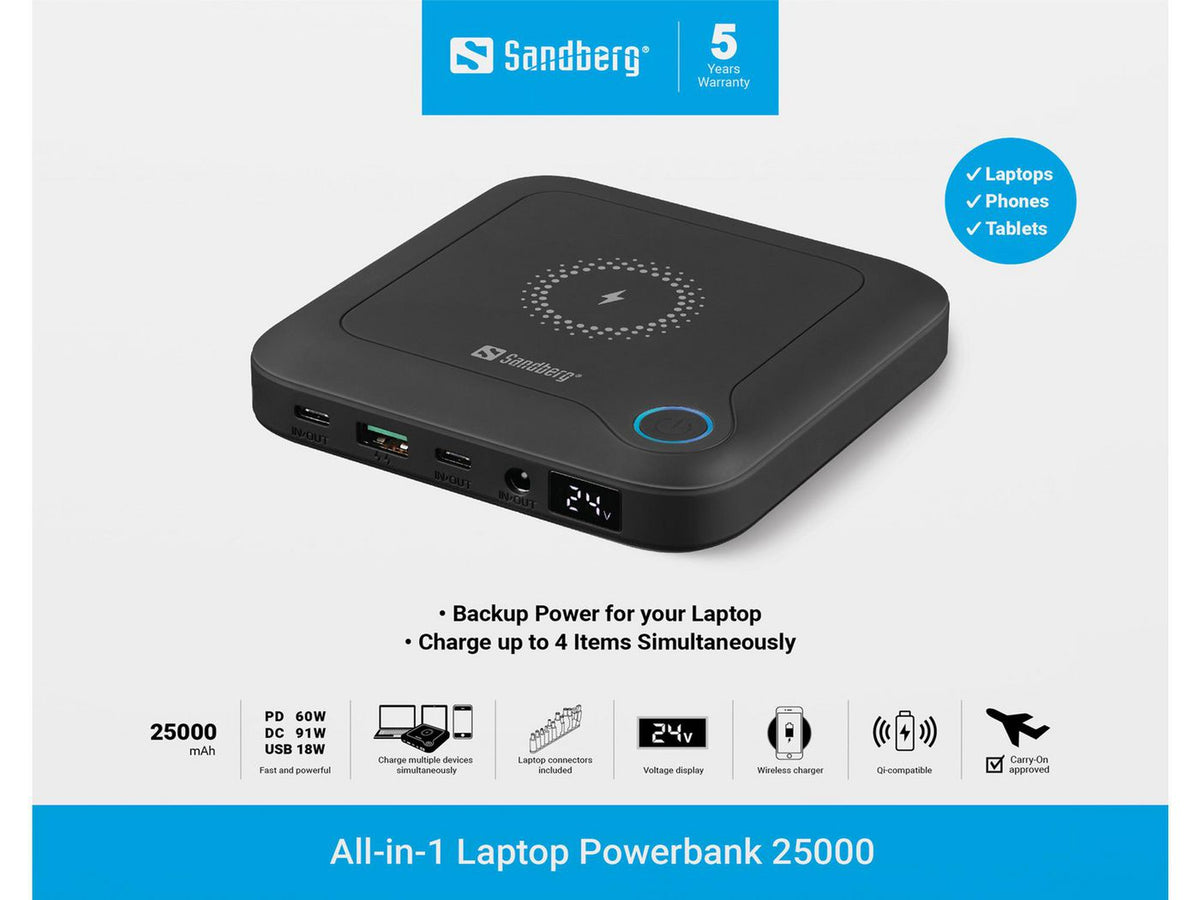 Sandberg All-in-One Laptop Powerbank 25.000 mAh