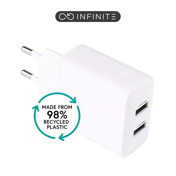 eSTUFF INFINITE USB-A-Ladegerät EU 24W - Weiß - 98% recycelter Kunststoff