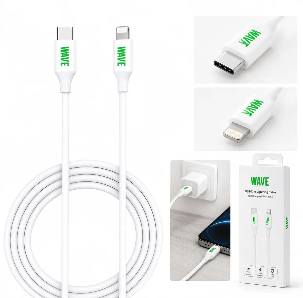 Wave WA-6 USB-C naar Lightning Kabel 1 Meter 20W (Wit) - Laad Centrum