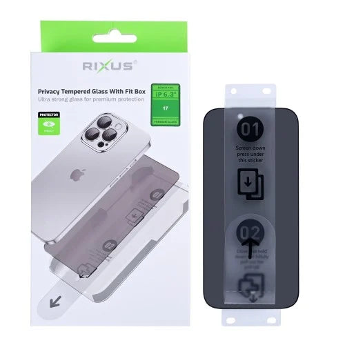 Rixus Privacy Schutzglas mit Fit Box für iPhone 17