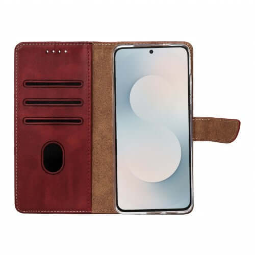 Rixus Bookcase für Samsung Galaxy S25 FE – Dunkelrot
