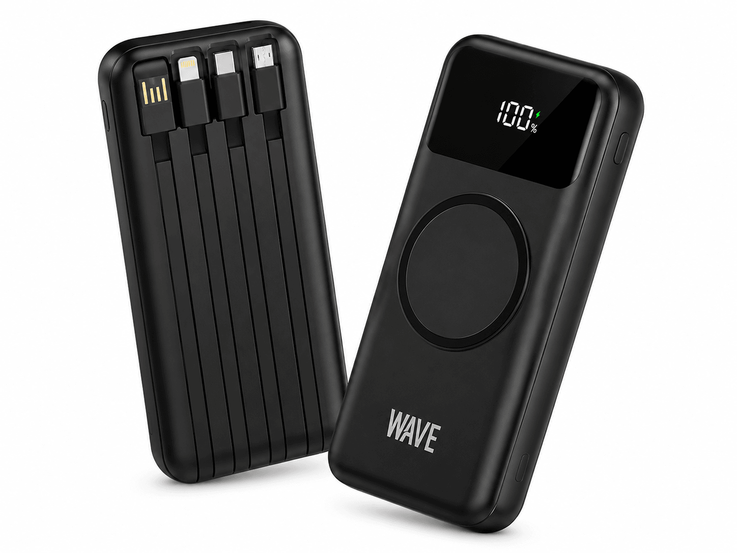 Wave WA-91 MagSafe Powerbank 20000mAh – Draadloos Opladen met 4 Geïntegreerde Kabels – Zwart - Laad Centrum